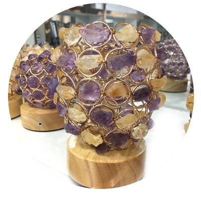 China Europe Wholesale Creative Home Led Desk Light Natural Raw Amethyst Citrine Quartz Crystal Table Lamp Usb Filling Rough for sale