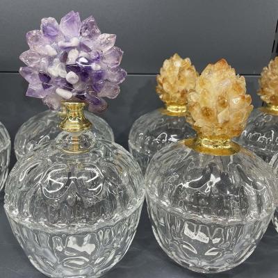 China Wholesale Europe Amethyst Clear Glass Jar Candy Crystal Food Container With Lid Tabletop Storage For Home Decor Gifts for sale