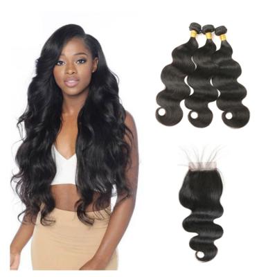 China Unprocessed Virgin Sew In Hair Weave LSY Wholesale Price 100% Natural Indian Virgin Hair Body Wave 4x4 Lace Frontal Closure Virgin Remy Indian Human Hair for sale