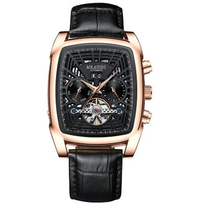 China High Quality Square Leather Wrist Watches Water Resistant Mens Mechanical Watch for sale