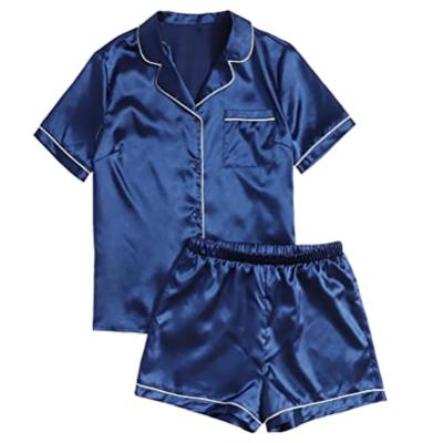 China 2021 Summer New Breathable Satin 2 Piece Shorts Sheath Soft Two Piece Silk Sleepwear Pj Women Pajamas Sets for sale