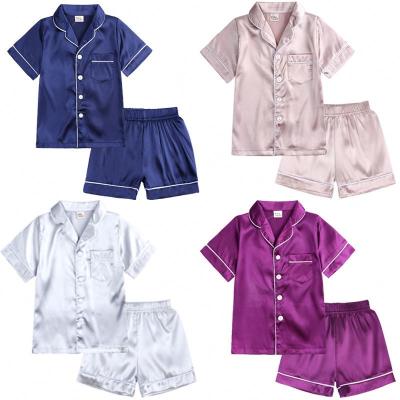 China Wholesale Washable Girl Sleepwear Suit Summer Soil Solid Color Silk Soft Shorts Sheath Comfortable Children Pajamas Set Boy Clothes 2pcs for sale