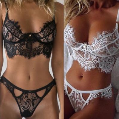 China Wholesale Antibacterial Plus Size 2 Piece Black New Design White Elastic Lingerie Lace Underwear Panties Set Panties for sale