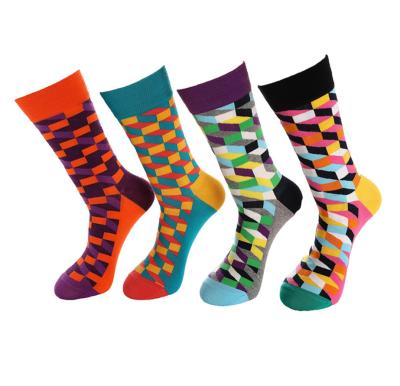 China Funny Cotton Men's Socks Diamond Plaid Multicolor Business Dress Socks QUICK DRY Mens Cotton Socks for sale