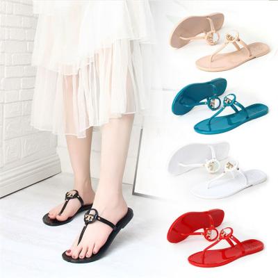 China Light Drop Shipping Beach Sandals And Slippers With Toe Metal Buckle Crystal Jelly Woman Flip Flops Slipper for sale