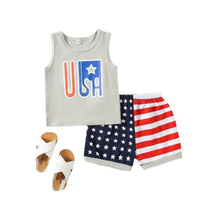 China Baby Boy 2022 0-4Y Breathable Summer Clothes Set Flag Print Tank Top Shorts Set+Stars Stripe Shorts Independence Day HH for sale