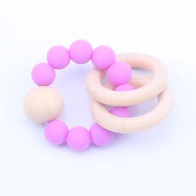 China Other Wood Pendant Ring Teething Rattle free cute animal silicone bracelet Teether baby toys accessories baby toys for baby for sale