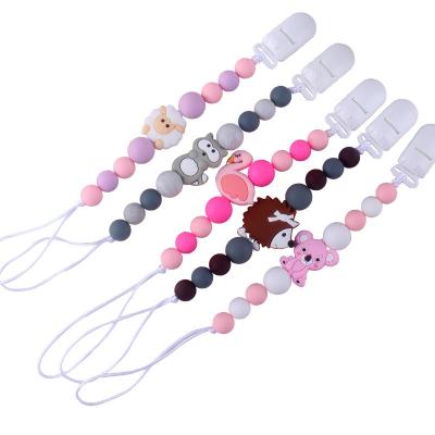 China Maternal and Child Products Personalized Name Holder Gift Dummy Baby Nipples Cut Silicone Teether Beads Baby Shower Gift Baby Pacifier Clip Chain for sale