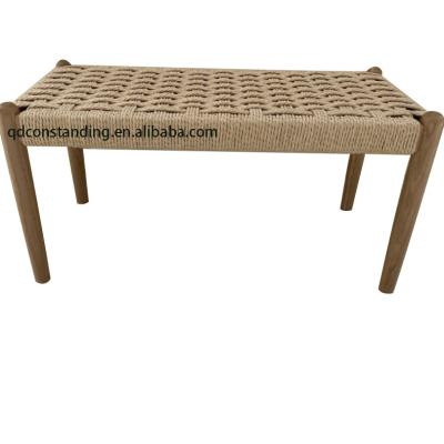 China Modern Nordic Outdoor Dining Shoe Garden Rope Weaving Wooden Patio Paper Rope Bench Working Seating for sale