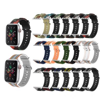 China Fashion Camouflage Smart Watch Band Rubber Leather Strap For Apple I Watch 6 5 4 3 2 1 Se Leather Watch Band for sale