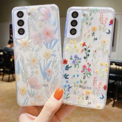 China Fashion Shockproof Transparent Flowers TPU Soft Phone Case For Sasmsung S20 A32 A52 A51 TPU Epoxy Clear Phone Case for sale