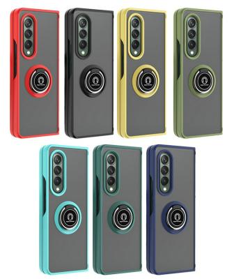 China Shockproof Luxury Magnetic Fold Phone Case For Samsung Galaxy Z Fold 3 Ring Stand Mobile Phone Case for sale