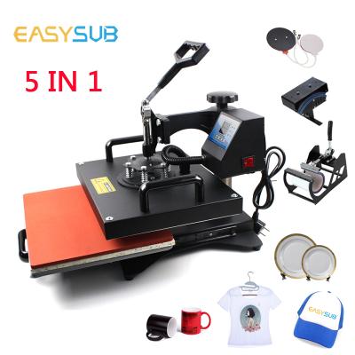 China Dual Display Adjustable Thermostat New Advanced 5 in 1 Combo Heat Transfer Machine Sublimation Heat Press Machine for Mug/Hat/T-shirt/Slate Rock/MDF for sale