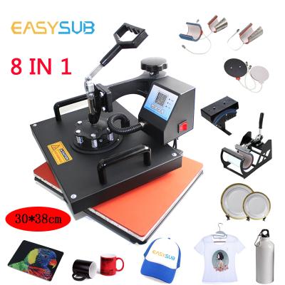 China Garment Shops 12X15 inch 8 in 1 Combo Sublimation Heat Press Machine T-shirt Heat Transfer Machine for Mug/Phone Case/Key Chain for sale