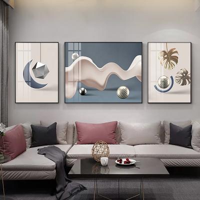 China New Arrival Realistic 3D Abstract Crystal Porcelain Decoration Painting For Living Room Wall With Gold Aluminum Frame for sale