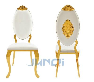 China Modern Gold Round Glass Table Dining Table Stackable Gold Metal Stainless Chair for sale