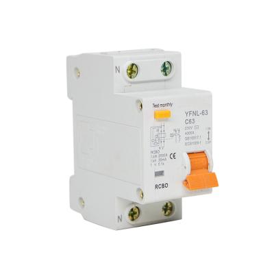 China RCBO Type C 230V 50HZ YFNL-63 1P+N Circuit Breaker 63A MCB/RCCB/RCBO RCBO 4500A for sale