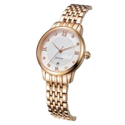 China Perfect Day/Date Gold OEM Luxury Sapphire Glass Quartz Japan Movement Gold Ladies Watch for sale