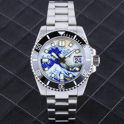 China Sapphire Ceramic Bezel Mechanical Submarine Dial Super Luminous NH35 Wave Full Date Automatic Surfing Watch for sale