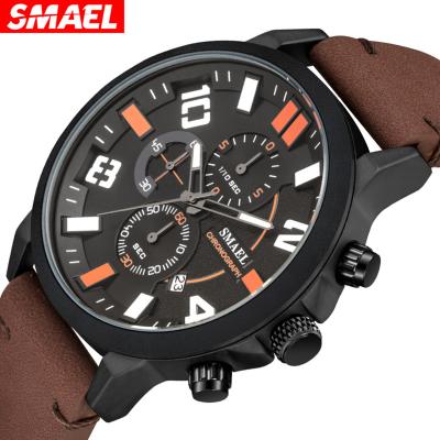 China Automatic date Smael 9095 men's casual waterproof new fashion fresh classic man sport quartz leather watch for sale