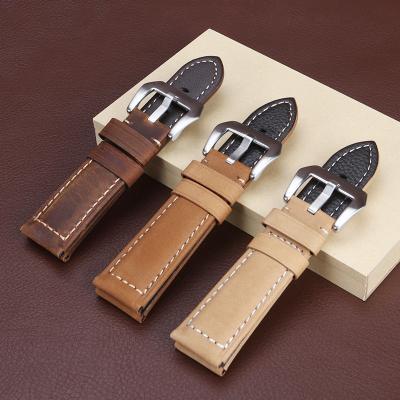 China Leather Factory Selling Top Layer Genuine Cow Leather Strap Brown Leather Watch Bands for sale