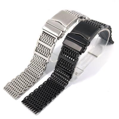 China 22mm Shark Mesh Adjustable Safety Buckle Metal Stainless Steel Watch Band Strap 22mm for sale