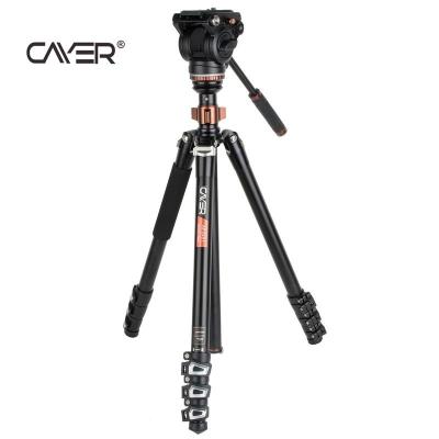 China Video Camera Cayer AF2451H4 Professional Video Tripod Kit With Liquid Head H4 Aluminum Foldable Camera Tripod 4 Sections for sale