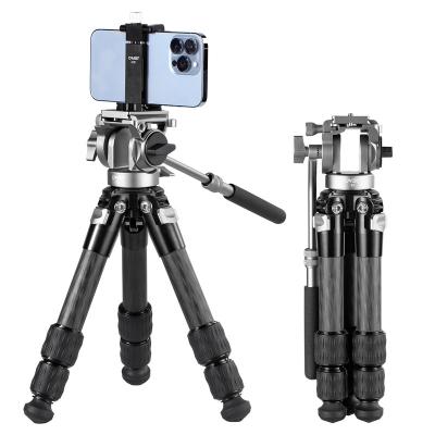 China PORTABLE Cayer Carbon Fiber Light Weight Portable Smartphone Tripod with Liquid Head Flexible Table Video Tripod for Mobile Phone and Camera for sale