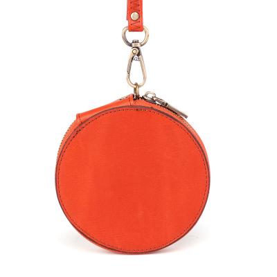 China Small Coin Purse First Layer Cowhide Coin Purse Cute Zipper Round Leather Portable Retro Purse for sale