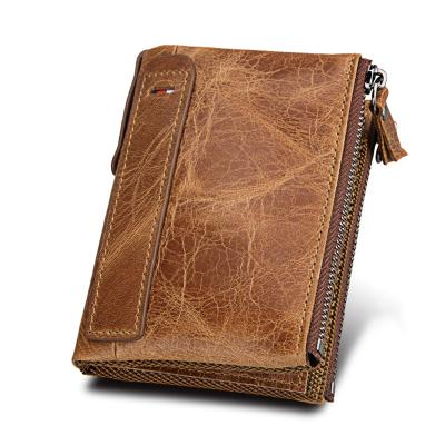 China Retro RFID Men's Short Wallet Purses Gift ID Credit Card Genuine Leather Slim Holder for sale