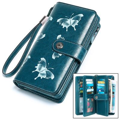 China RFID 4 Colors RFID Whip Leather Antimagnetic Women Fashion Butterfly Zipper Wallet Casual Coin Purse for sale