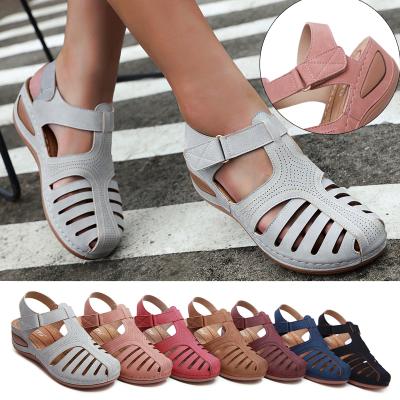 China New Plus Size Women's Anti-Smell Fashion Soft Wedge Sandals Summer Leather Casual Slippers Hook Buckle Shoes for sale