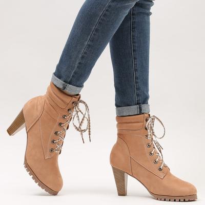 China Curvy Women Fashion Ankle Boot Lace Up High Heel Western Genuine Leather Lady Chelsea Winter Shoe for sale