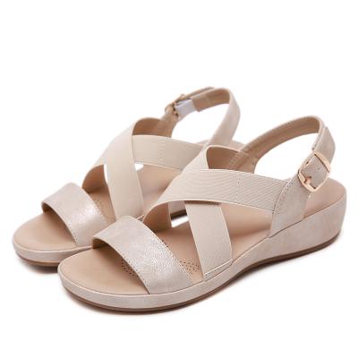 China New Peep Toe Buckle Strap Sandals Summer Fashion Flat Large Size Casual Shoes X Roman Elastic Strap Women Deodorization for sale