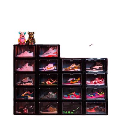 China Amazon Viable Hot Sale Factory Customized Logo Open Door Clear Shoe Box Stackable Plastic Shoe Storage Box Wholesale Shoe Boxes Four for sale