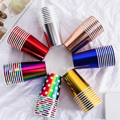 China Indoor or Outdoor Party Wholesale Modern Rose Gold Silver Full Color Disposable 9 Ounce Paper Cups for sale