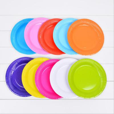 China Wholesale Modern 7 Inch Color Paper Plate Children DIY Round Color Paper Plate Birthday Party Pure Disposable Paper Plate for sale