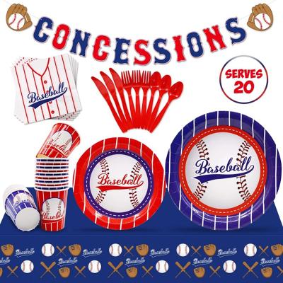 China Custom Modern Baseball Sports Theme Birthday Party Decorations Baseball Party Supplies Set of Paper Plates and Napkins Cups for sale