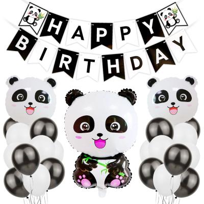 China Fashion Panda Theme Balloon Garland Flag Kids Room Decoration Balloon Kit Happy Birthday Animal Black White Banner for sale