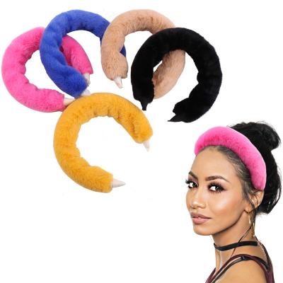 China Daily Life Western Fashion Banquet Beauty Faux Fur Women Fluffy Colorful Warm Headband for sale