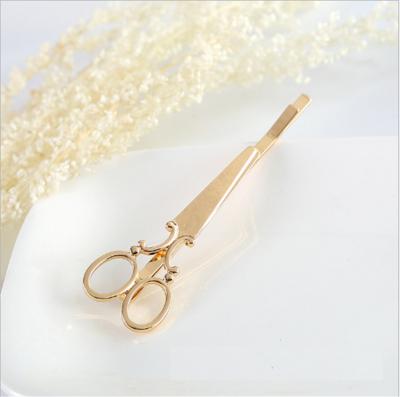 China Fashion Girls INS Style Scissors Form Women Hair Pin Silver Gold Plating Retro Hair Clip for sale