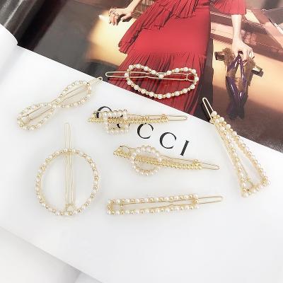 China Cute Pearl Hair Clip Hair Clip Women Heart Hair Decoration Girl Geometric Gold Hair Circle Hair Clip Barrette for sale