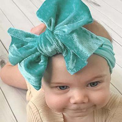 China Soft Wide Baby Pleuche Elastic Band Lovely Baby Bow Eco-friendly Newborn Toddler Headband for sale