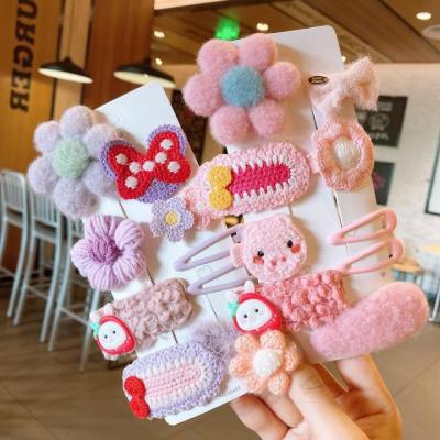 China 10pcs/set Children's Cartoon Pattern Soft Cute Wool Snap Fur Winter Knitted Hair Clips for sale