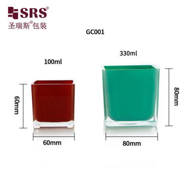 China Wholesale Elegant Empty Customization Colorful Square Glass Candle Jar for sale