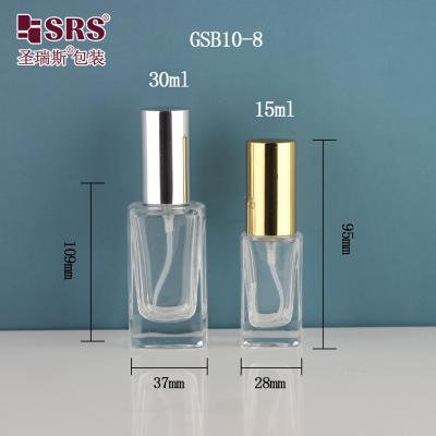 China Quadratisch Eleganter Spender Feinnebel Luxus-Handdesinfektionsmittel Behälter 15 ml 30 ml Glas Sprayflasche zu verkaufen