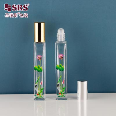 China 10 ml vierkantvormige rol op flessen met 3D-printing Bloemen Roller Ball Flasje Te koop