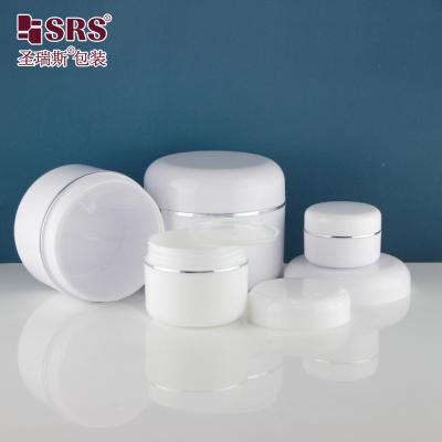 China Klaar voor verzending Witte dubbele wand Ronde lege cosmetische crème Witte plastic potten 50 ml Te koop