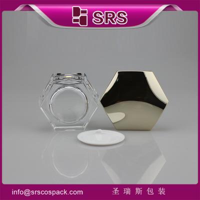 China J601 plastic acrylic jar with high quality,hexagon shape jar for sale