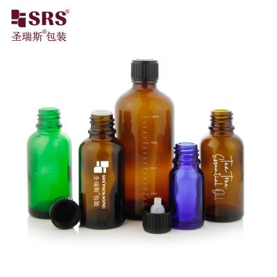 China Empty Transparent Blue Green Semi-transparent Color Glass Bottles With Screw Cap Essential Oil Bottle for sale